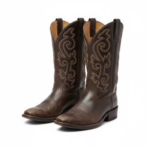 Double H Men Dark Brown Leather Western Cowboy Boots Ornate Stitching DH1552 10D